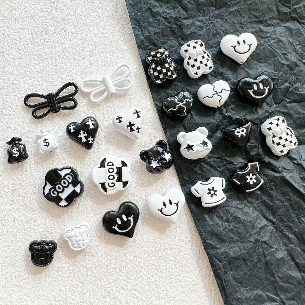 Baking Painted Black and White Metal Beads Quirky Shapes 10pcs 2