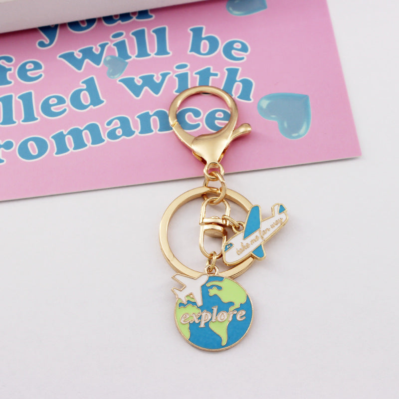 Enamel Alloy Aircraft Hot Air Balloon Keychain Travel Charm 2