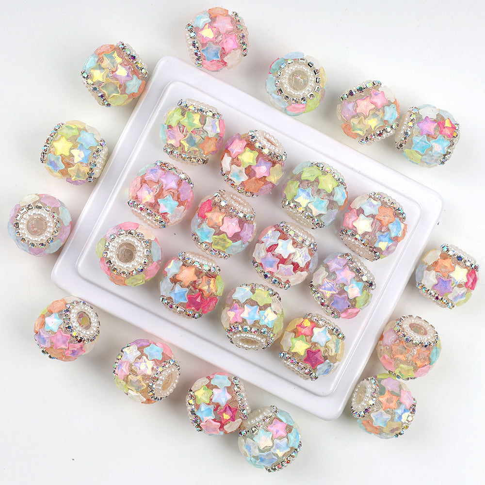 Embellished Bubblegum Beads 19mm Iridescent Star Cluster 5pcs 4