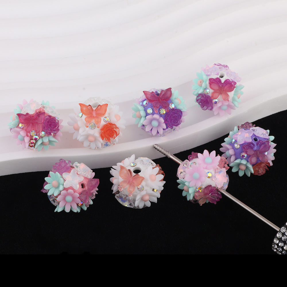 Flower Cluster Clay Beads 19mm Camellia Butterfly Bubblegum 6pcs