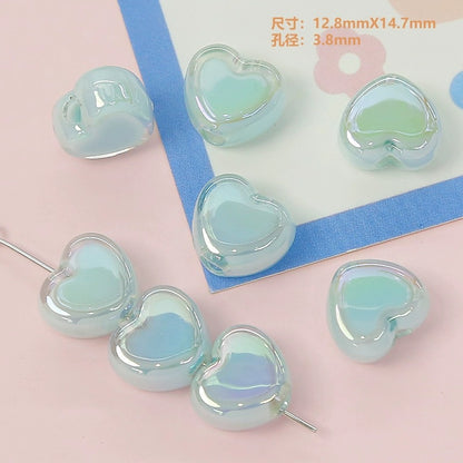 Milky Candy Heart Acrylic Flat Beads 14mm Double Layer 10pcs 7