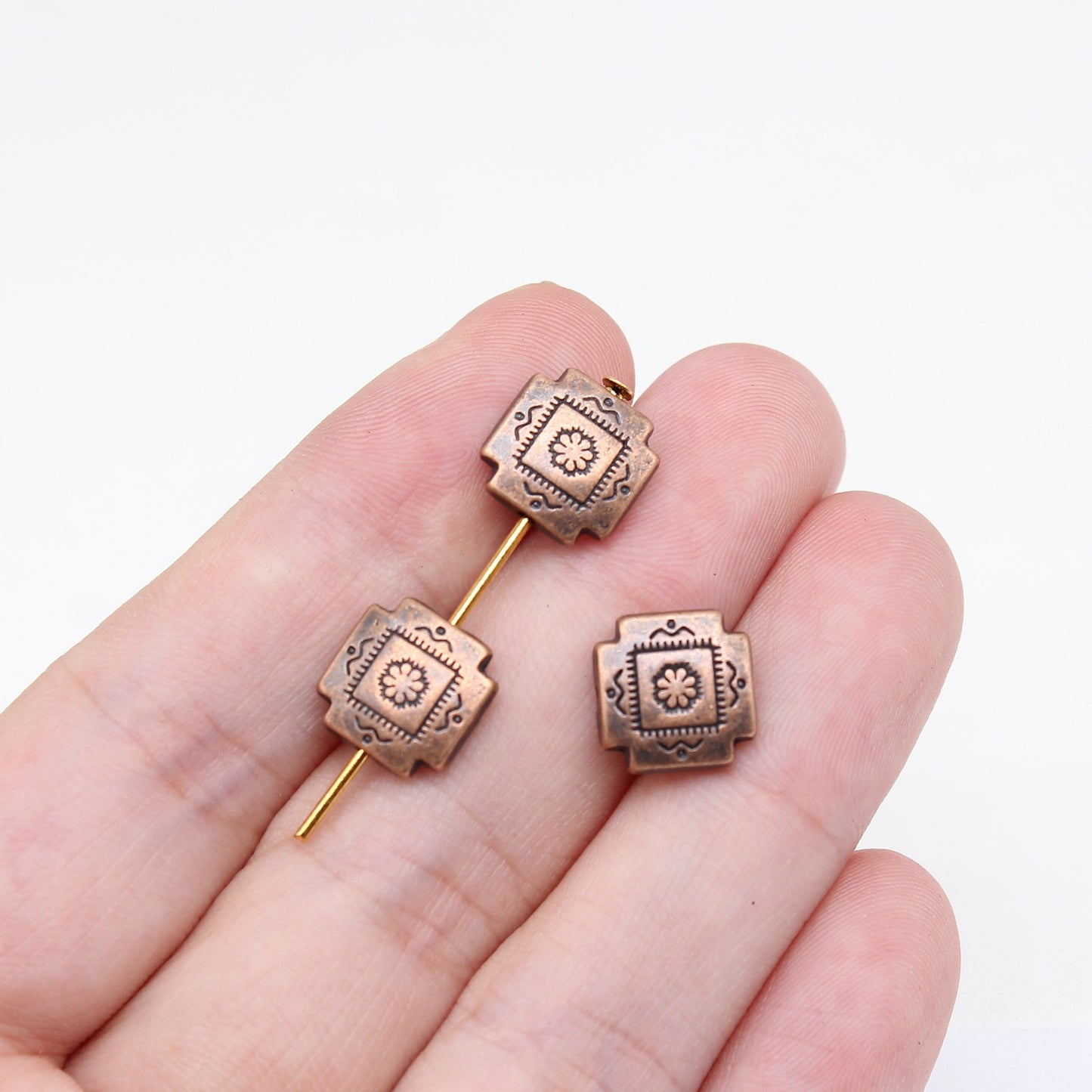 Square Metal Beads 4x10mm Vintage Pattern Alloy 30pcs 7