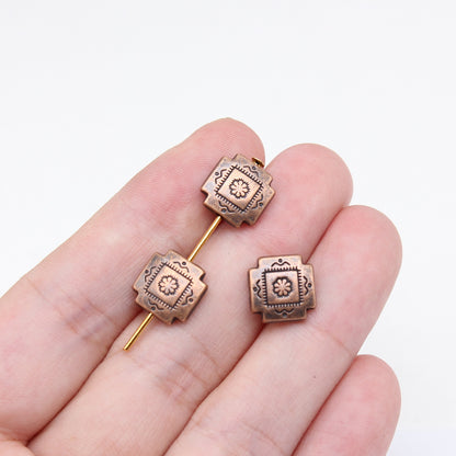 Square Metal Beads 4x10mm Vintage Pattern Alloy 30pcs 7