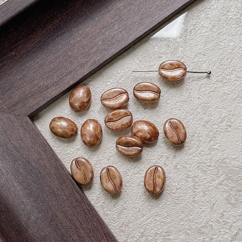 Vintage Czech Coffee Bean Lampwork Glass Beads 8x11mm 10pcs 31