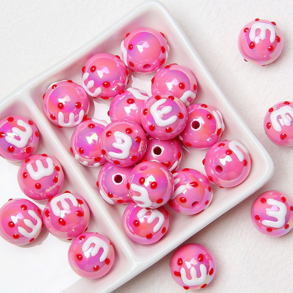 Hand Painted Cat Claw Strawberry Series Acrylic Beads 16mm 10pcs 16