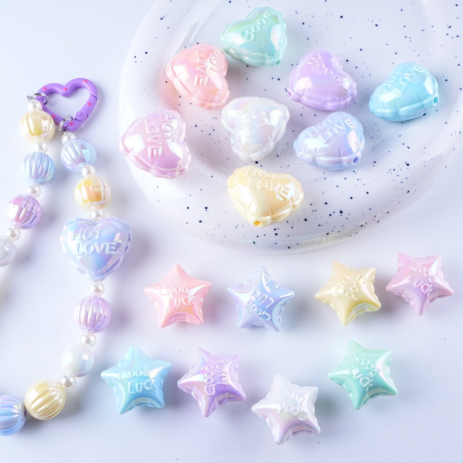 UV Plating Balloon Shaped Heart Star Acrylic Beads 25mm Glossy Pastel 50pcs 4
