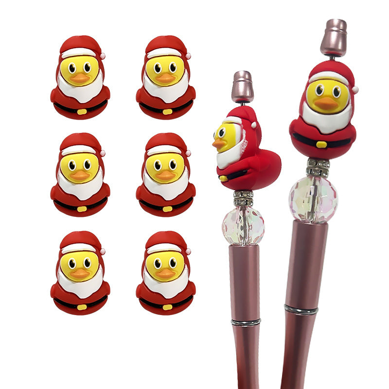Silicone 3D Focal Beads Christmas Duck Wearing Santa Suit 5