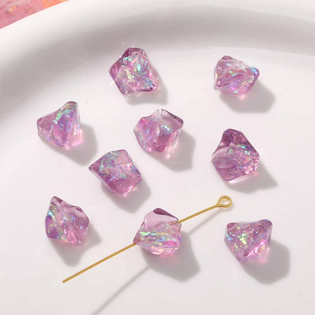 UV Plating Irregular Ice Cube Acrylic Beads 14mm Pink 10pcs 9