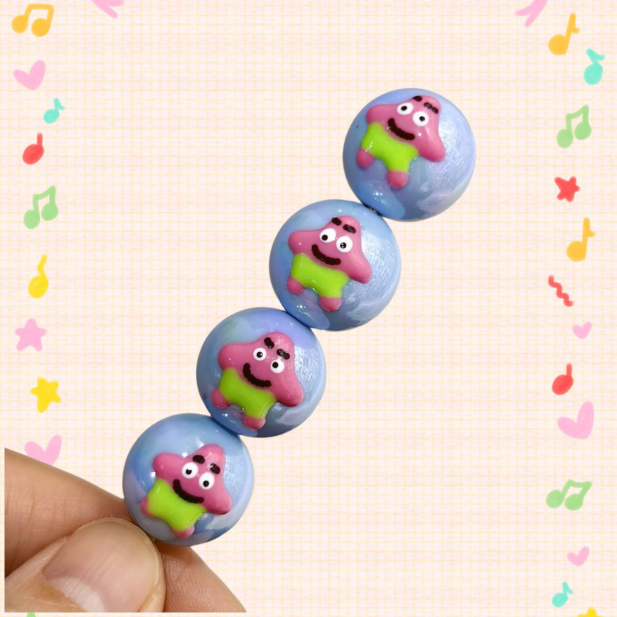 Hand Painted Starfish Acrylic Beads 16mm Christmas Cap Series 5pcs 20