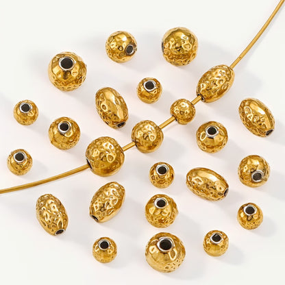 Stainless Steel Round Metal Beads Color Retaining Hammer Texture 20pcs 3