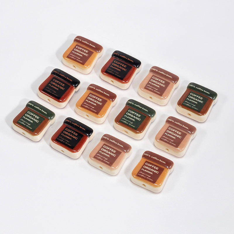 Square Acrylic Beads 19mm Coffee Bag Design 10pcs 3