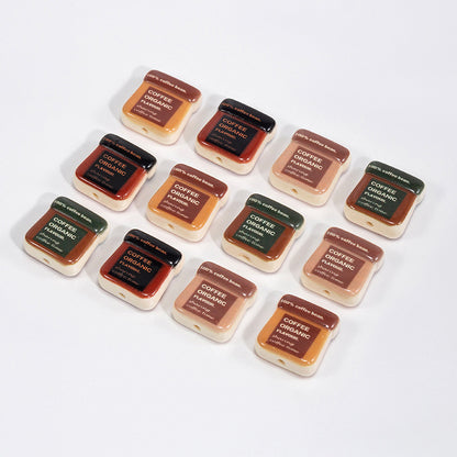Square Acrylic Beads 19mm Coffee Bag Design 10pcs 3