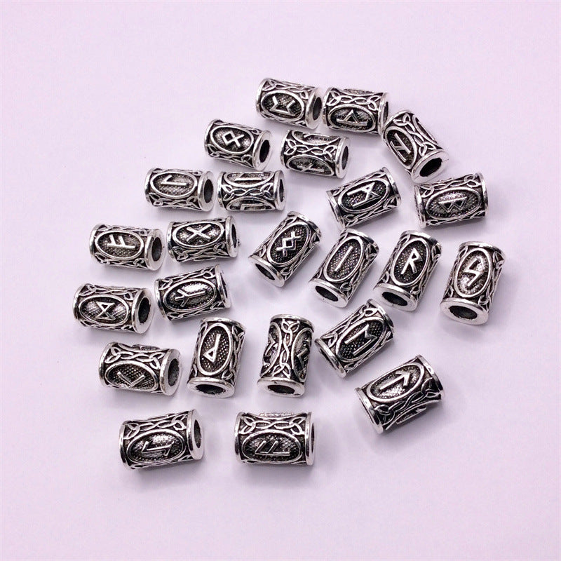 Tube Metal Beads Viking Note Patterned Silver Tone 100pcs 2