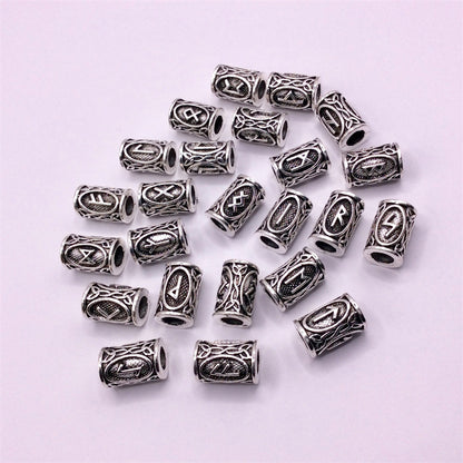 Tube Metal Beads Viking Note Patterned Silver Tone 100pcs 2