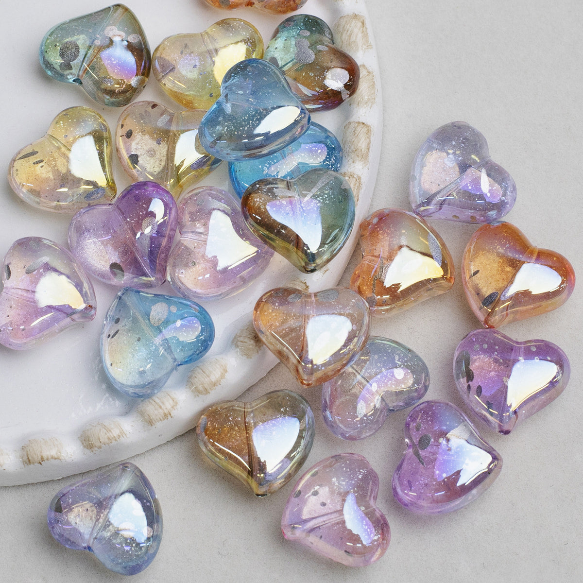 Clear Irregular Heart Acrylic Beads 14mm Glitter 10pcs 2