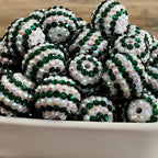 Striped Bubblegum Beads 16-22mm White and Dark Green Rhinestone 5pcs