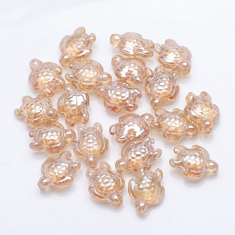 Electroplated Turtle Glass Beads 14X18mm Transparent Rainbow 20pcs 11