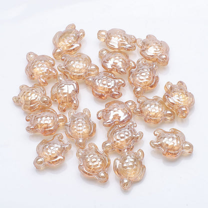 Electroplated Turtle Glass Beads 14X18mm Transparent Rainbow 20pcs 11