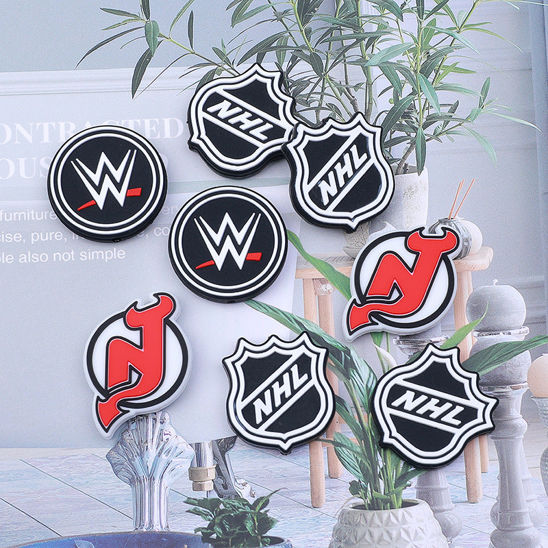 Silicone Focal Beads NHL Hockey League Circle Badge Smiling Face 20pcs 2