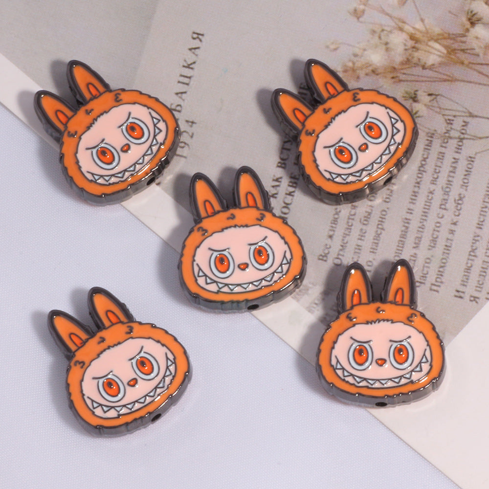 Labub Head Metal Beads 22mm Enamel Painted Alloy 10pcs 6