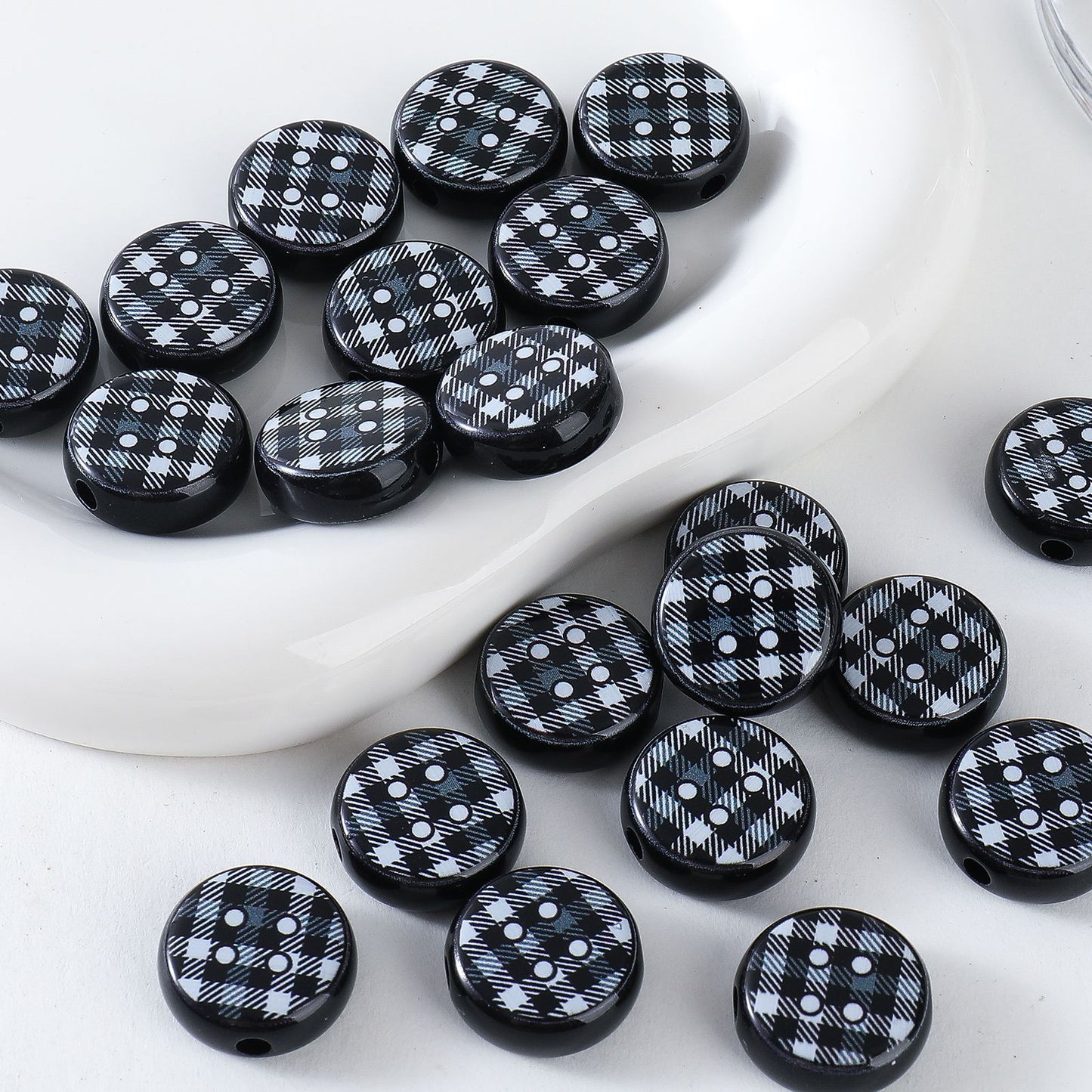 Flat Acrylic Beads 7x18mm Plaid Pattern Button Mixed Colors 10pcs 7