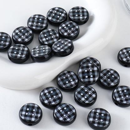Flat Acrylic Beads 7x18mm Plaid Pattern Button Mixed Colors 10pcs 7