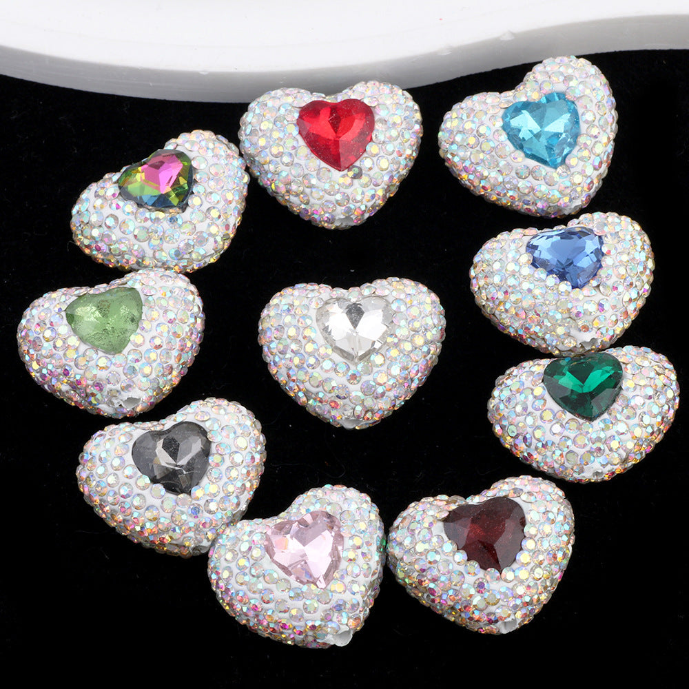 Rhinestone Heart Clay Beads 24mm White Sparkling Center 6pcs 2