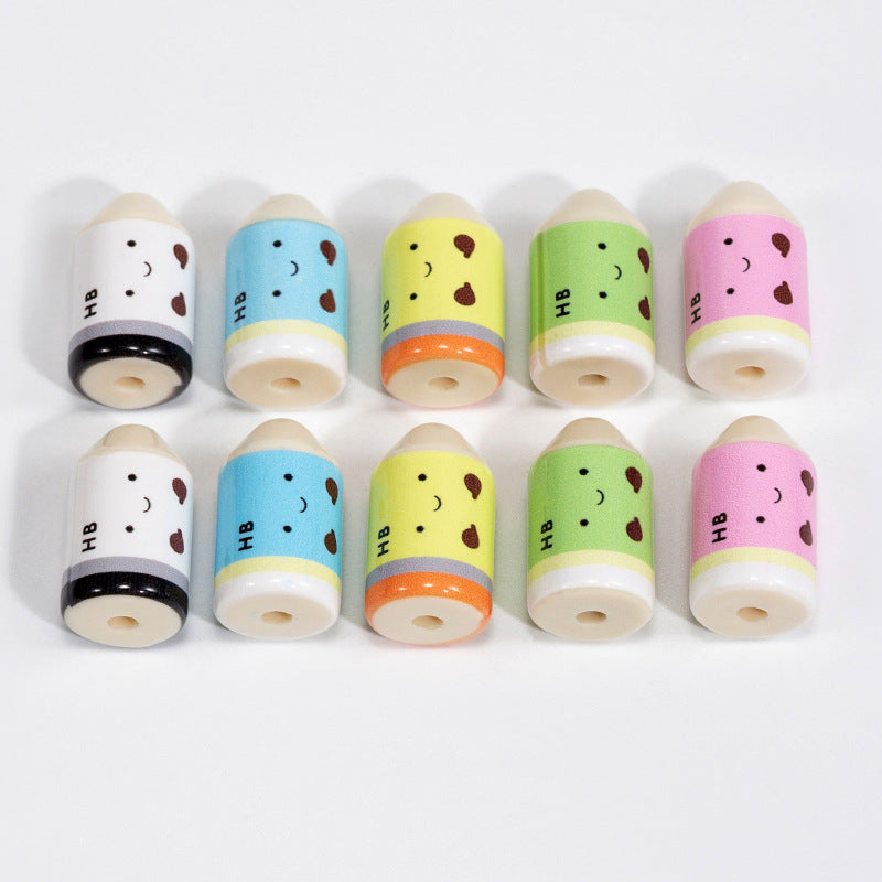 Painted Smiling Face Pencil Head Acrylic Beads 12x20mm Colorful 10pcs 2