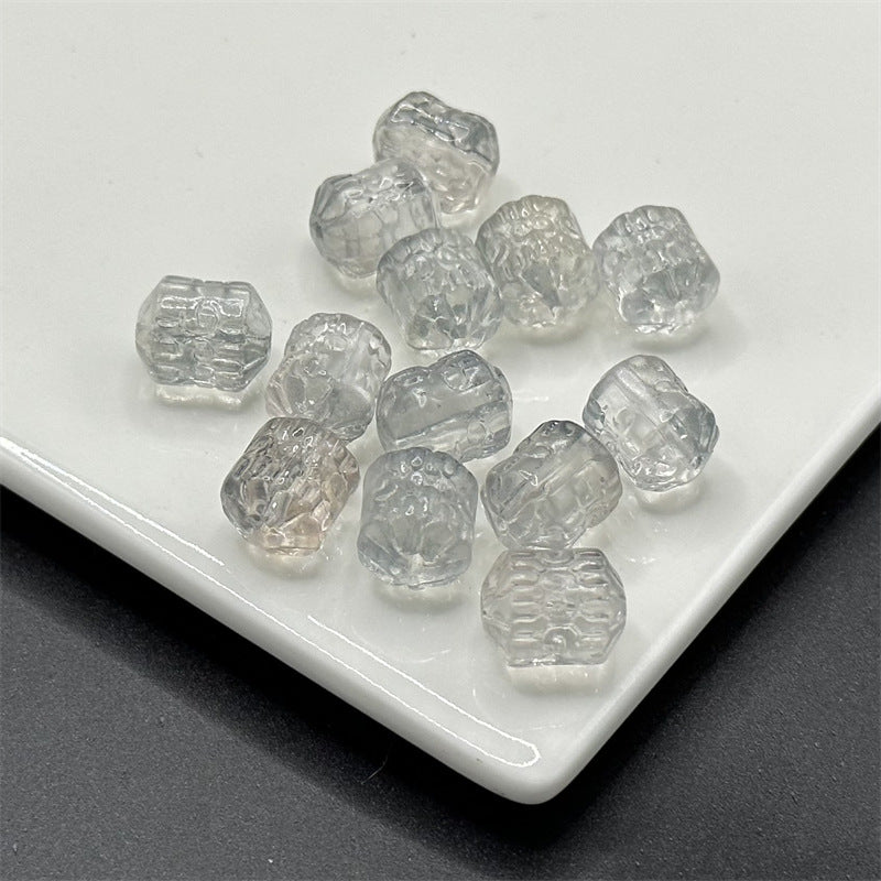 Electroplated Transparent Glass Beads 12mm Etched Rainbow Pattern 100pcs 17