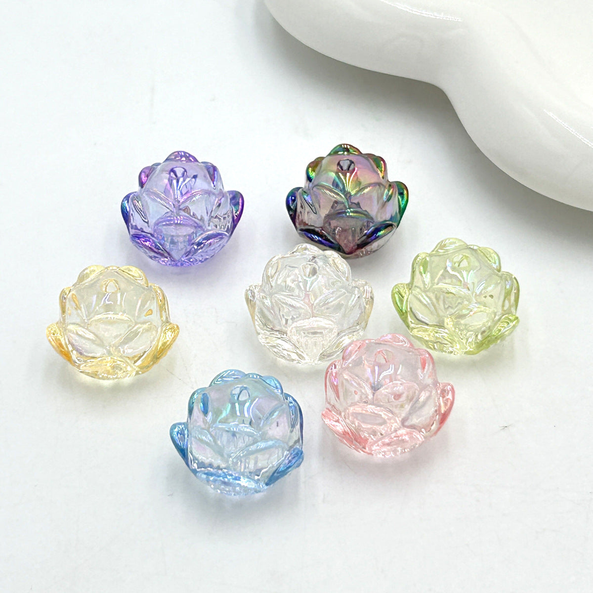 UV Plating Lotus Acrylic Beads 21mm Transparent Glossy 5pcs