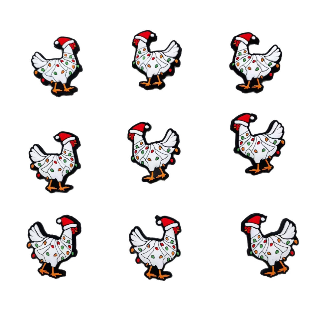 Silicone Focal Beads Christmas Chicken Wearing Santa Hat 20pcs 5