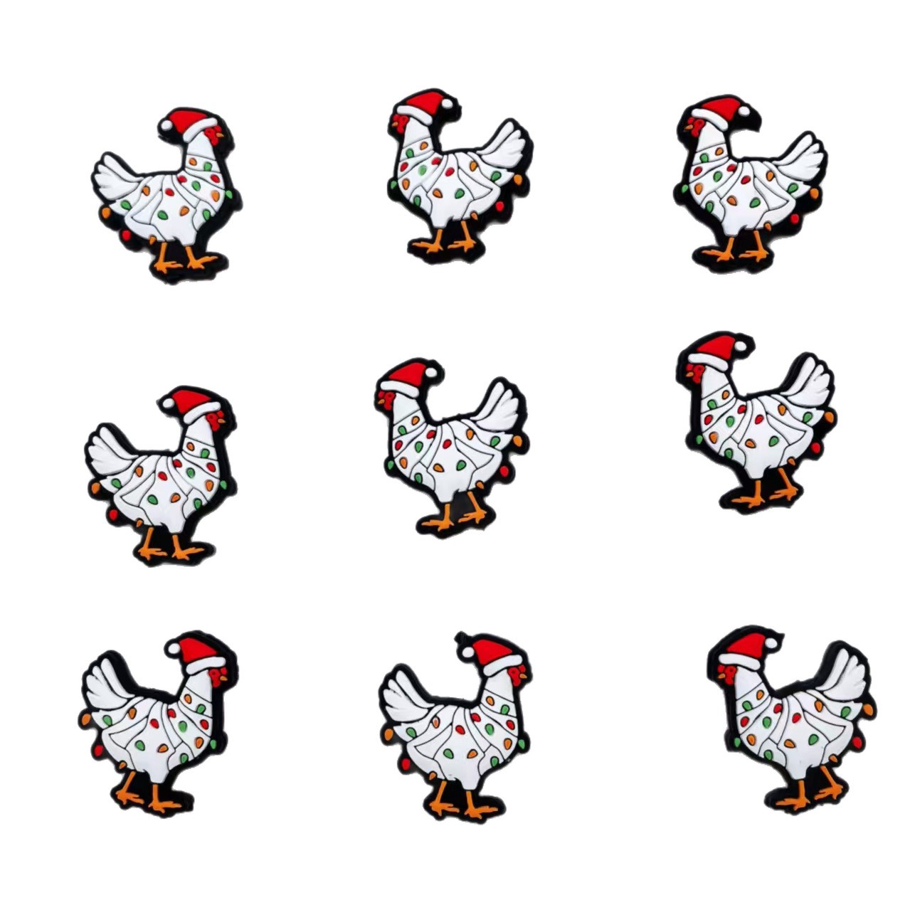 Silicone Focal Beads Christmas Chicken Wearing Santa Hat 20pcs 5