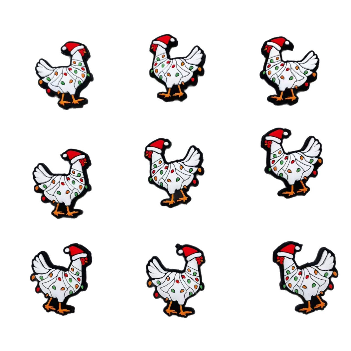 Silicone Focal Beads Christmas Chicken Wearing Santa Hat 20pcs 5