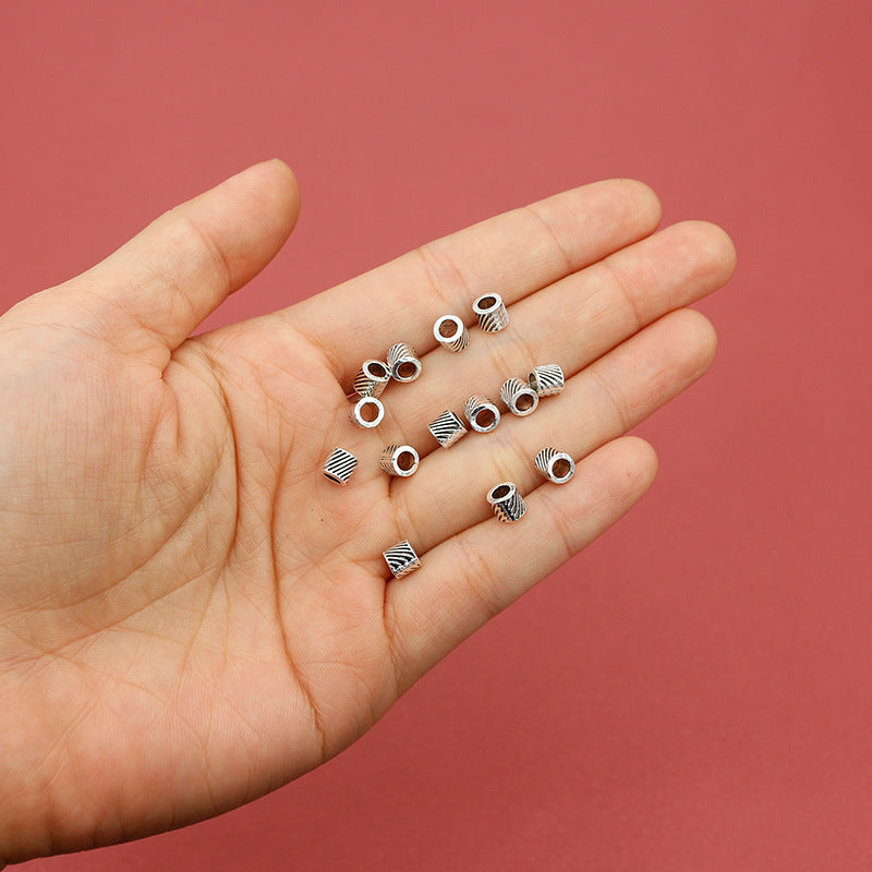 Tube Metal Beads 5mm Diagonal Patterned Tibetan Silver Tone Large Hole 100pcs 3
