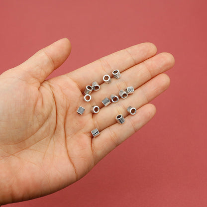 Tube Metal Beads 5mm Diagonal Patterned Tibetan Silver Tone Large Hole 100pcs 3