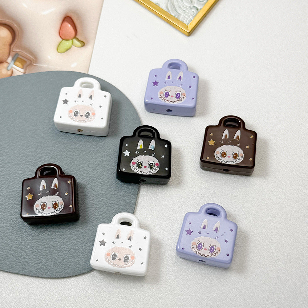 Printed Handbag Acrylic Beads 25mm Whimsical Face Star Design 50pcs 4