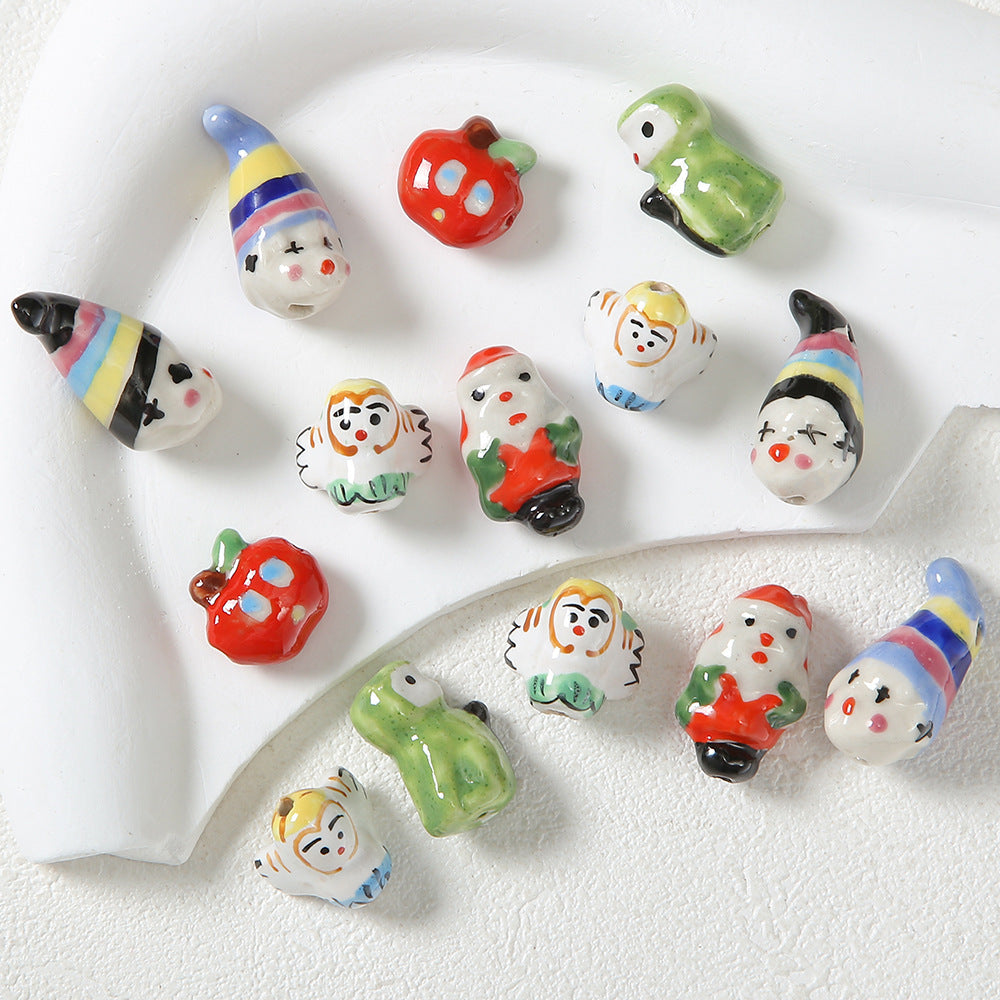 Ceramic Santa Claus and Clown Series Clay Beads Hand Painted 10pcs