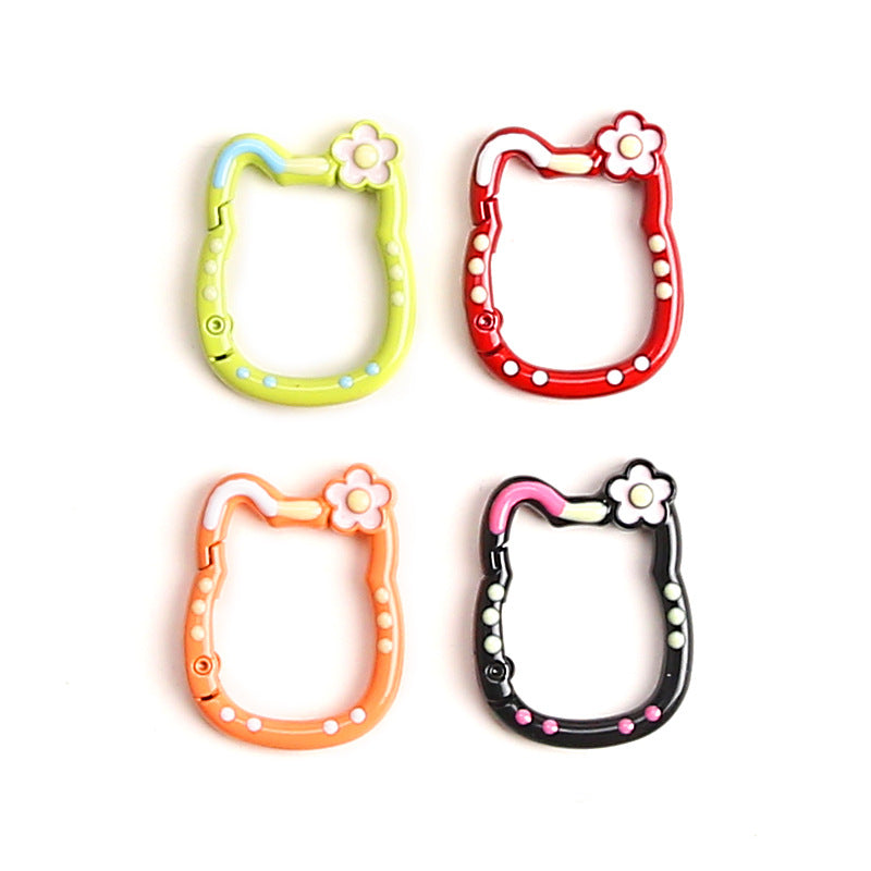 Painted Kitty Keychain Metal Zinc Alloy Floral Design 6pcs 3