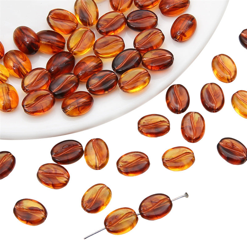 Transparent Coffee Bean Acrylic Beads 11x8mm Gold Highlights 30pcs 9