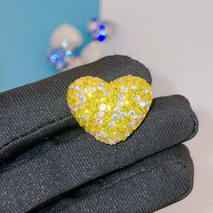 Rhinestone Heart Clay Beads 24mm Colorful Shamballa 6pcs 14