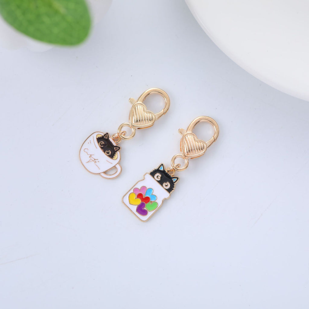 Metal Cat Keychain Enamel Colorful Gold Clasp Charm