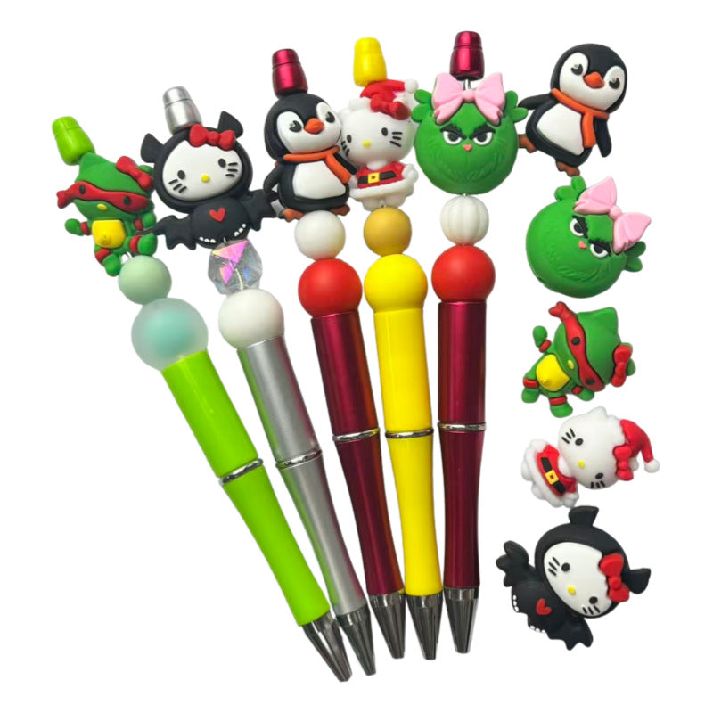 Silicone 3D Focal Beads Christmas Cartoon Animals Grinch Faces with Pink Bows 20Pcs 5