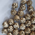 Printed Bubblegum Beads 20mm Coffee Leopard Print Round 10pcs