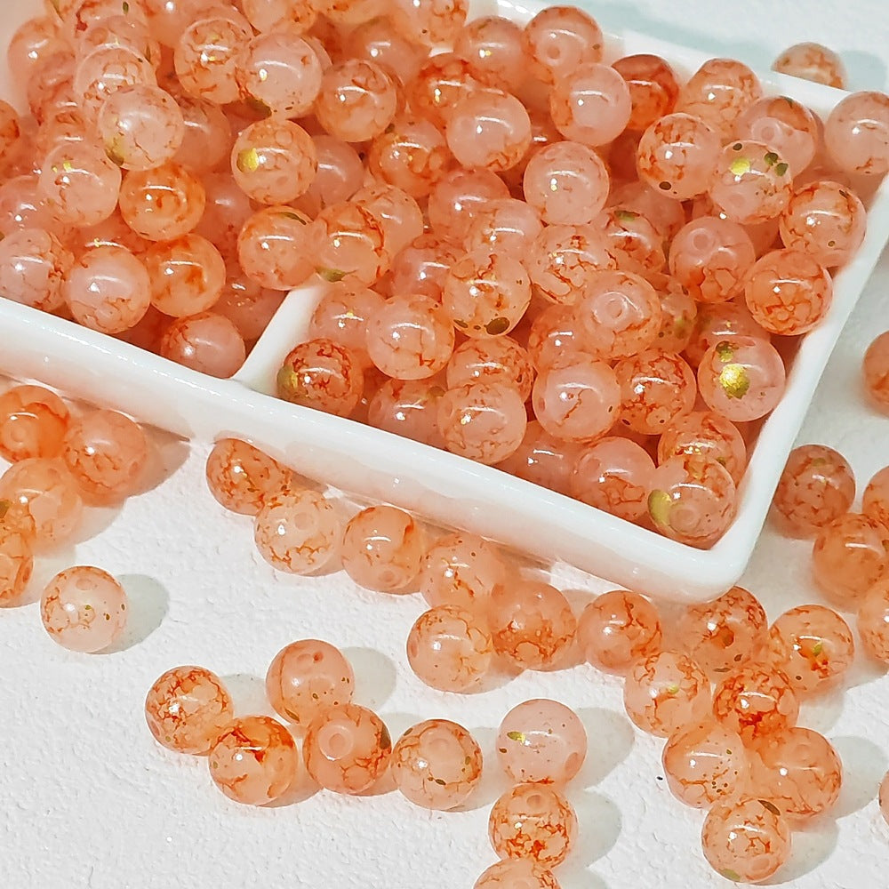 Frosted Round Glass Beads 8mm Marbled Soft Matte Gold Veining 50pcs 13