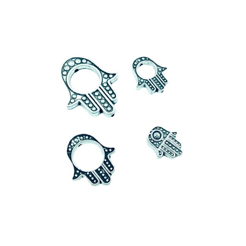 Hamsa Evil Eye Metal Beads Spiritual Silver Black Alloy 100pcs 5