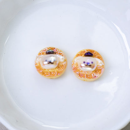 Plating Sanri Waffle Biscuit Resin Beads 13mm Glossy Gold 20pcs 8