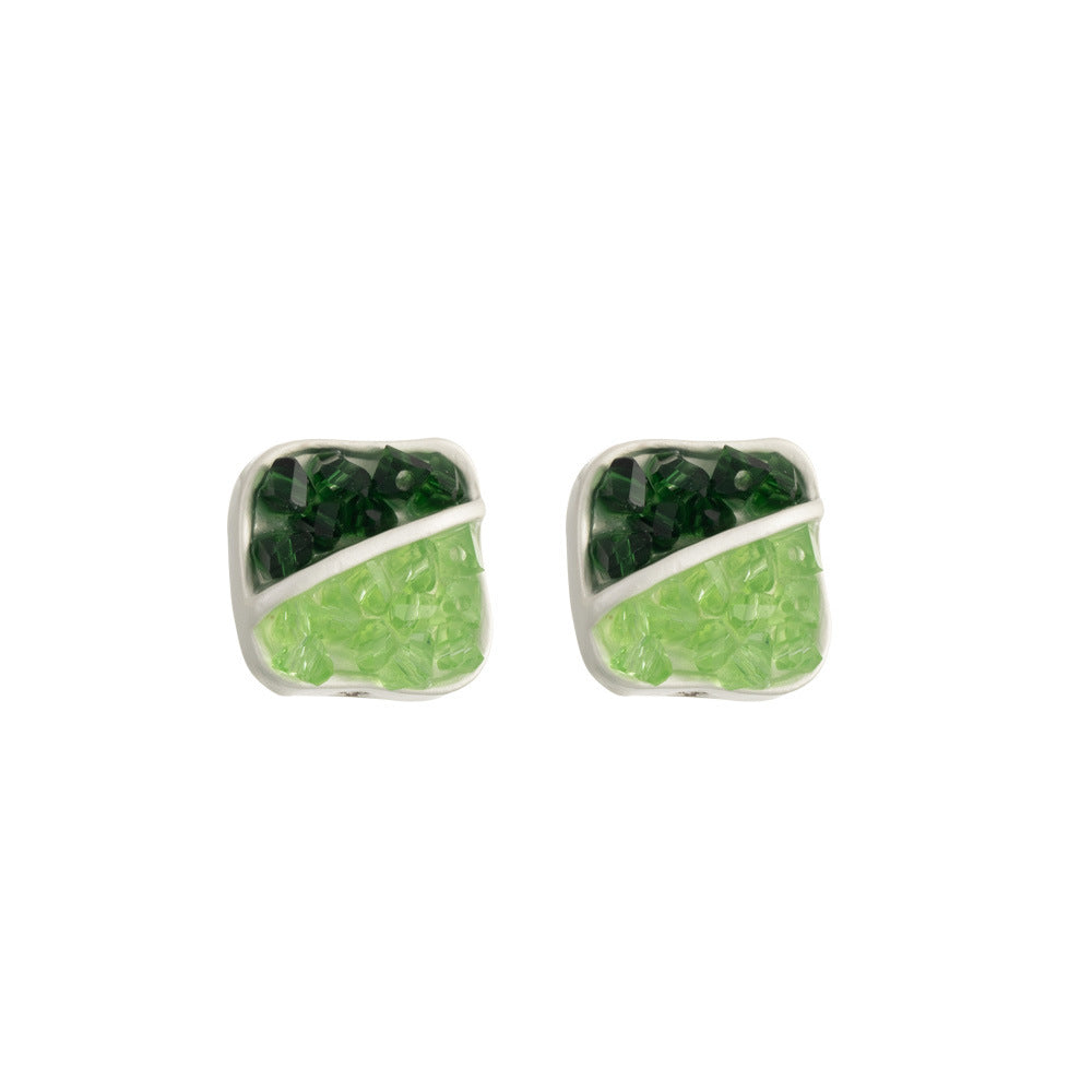 Two Color Square Rhinestone Beads 14mm Fragmented Zinc Alloy 5pcs 5