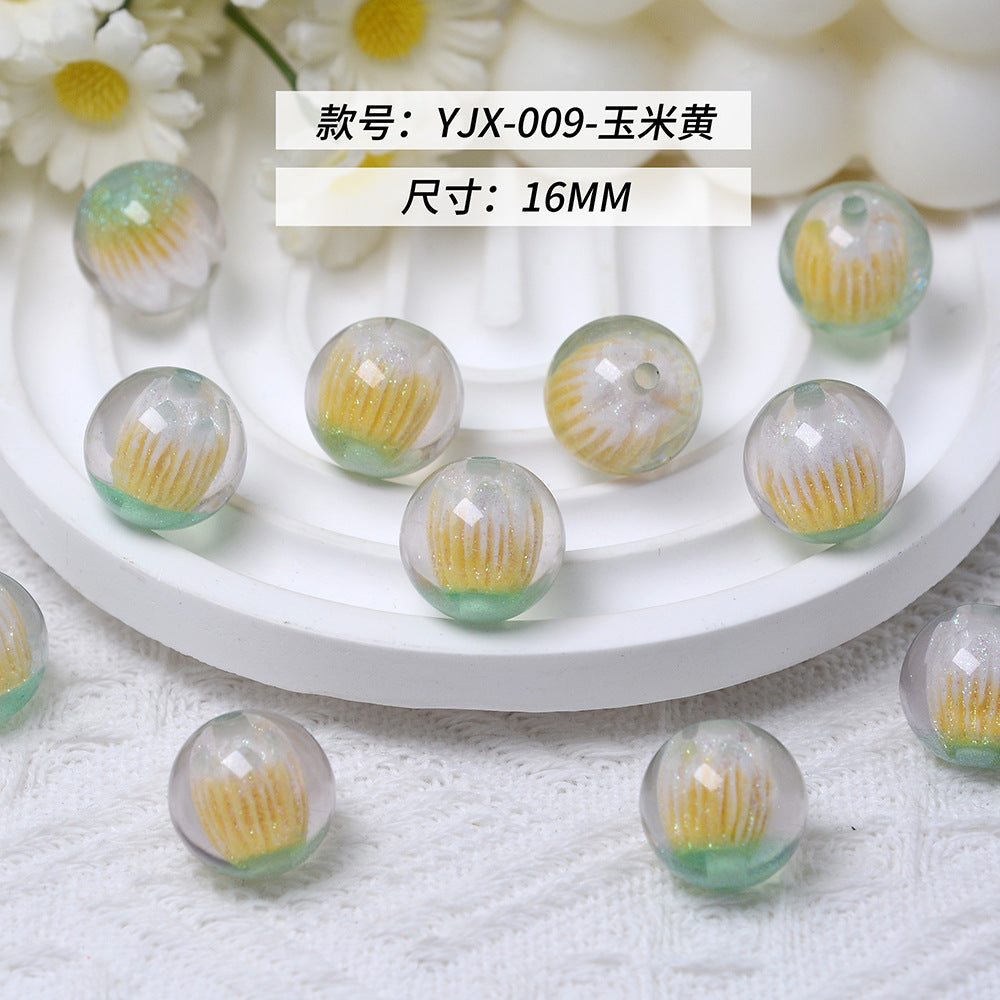 Clear Tulip Resin Beads 16mm Round Translucent Sparkle 10pcs 14
