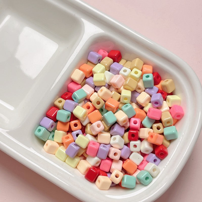 Painted Square Acrylic Beads 6mm 5mm Macaron Color Baking 30pcs 29