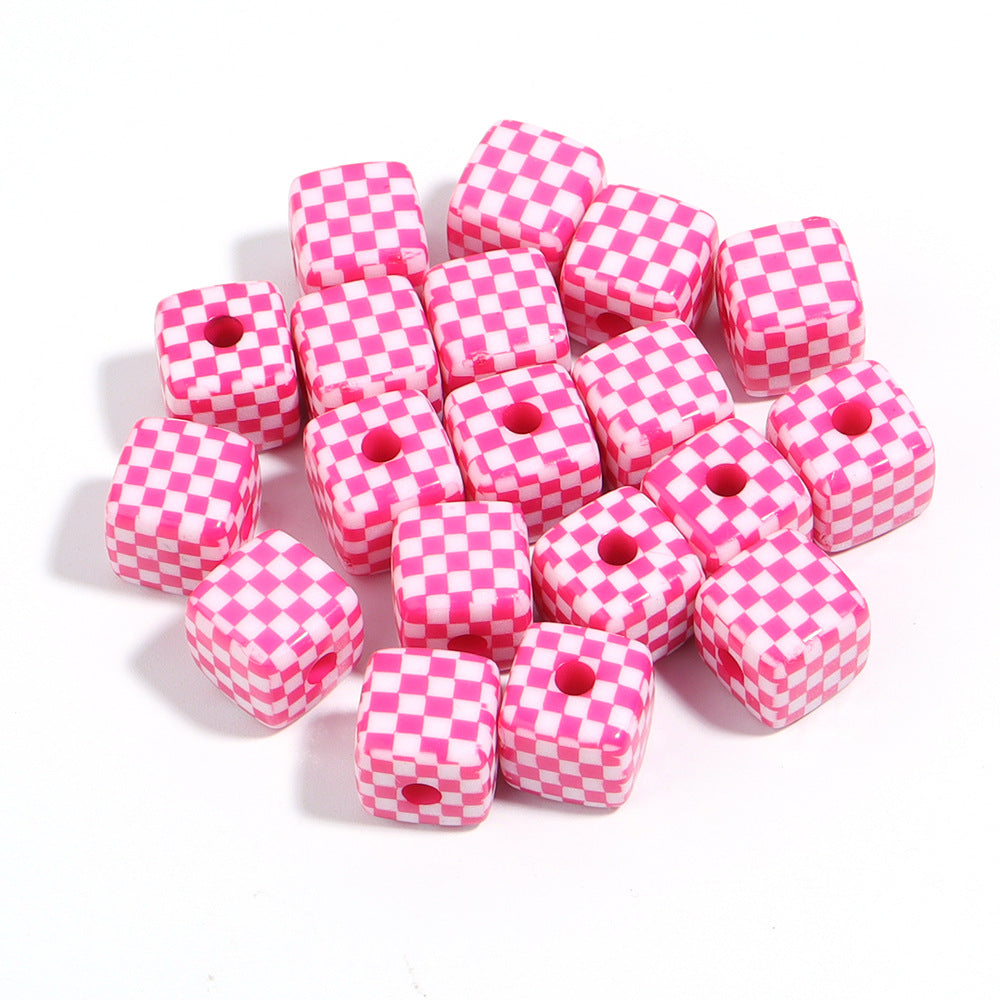 Colored Checkerboard Rounded Acrylic Square Beads 13mm 10pcs 9